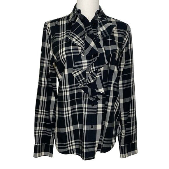Lauren Ralph Lauren Tops - Lauren Ralph Lauren Black/White Plaid Ruffled Detailed Collar Button Down- Small